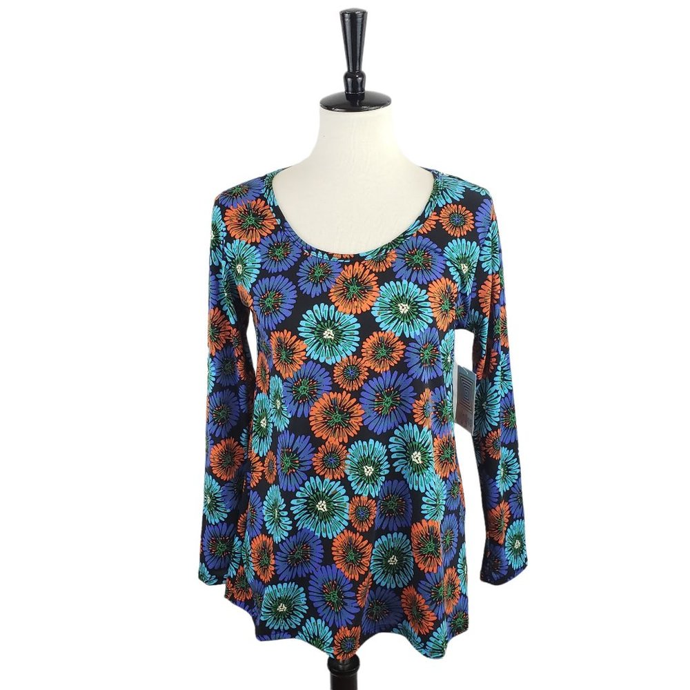 Lularoe Lynnae Black Multicolored Floral Print Long-sleeve Top Medium